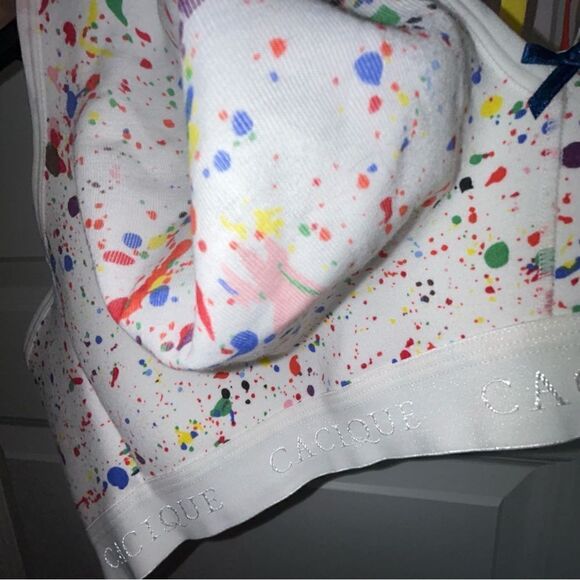New, Cacique Cotton Collection Paint Splatter Unlined Full Coverage Wireless Bra - Picture 3 of 9